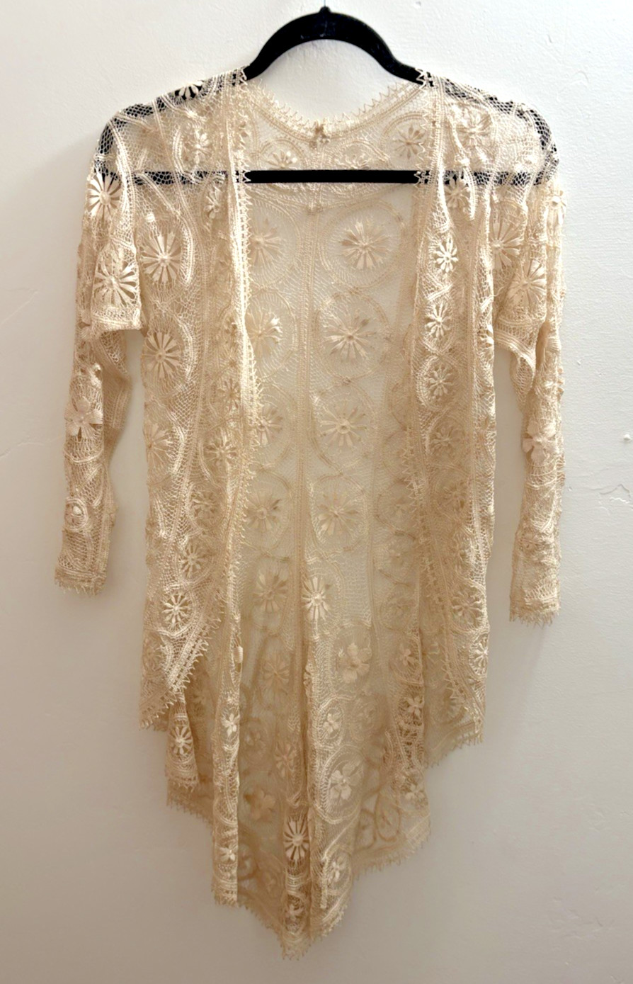 Antique Victorian/Edwardian? Irish Hand Crochet High Low Cardigan style Jacket S