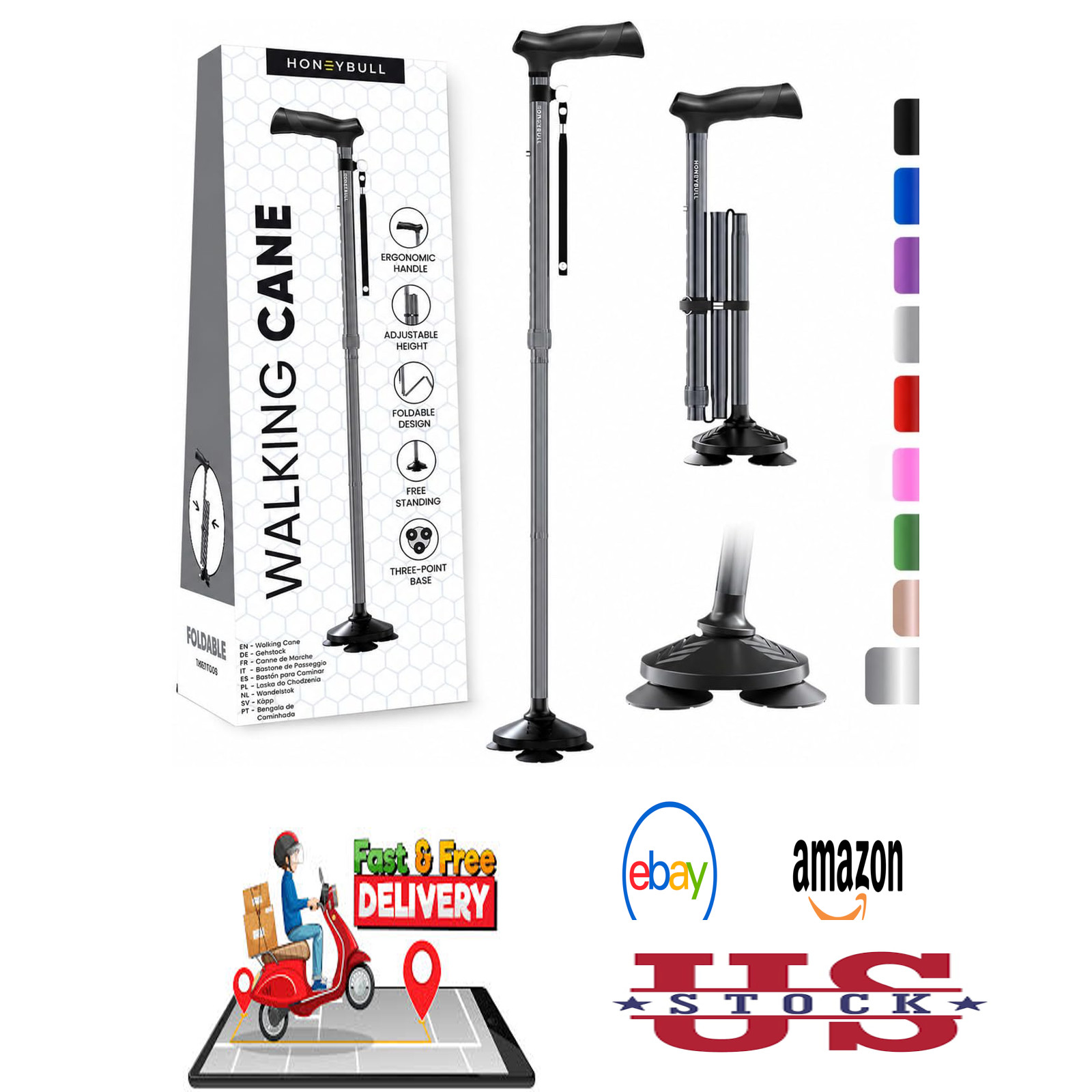 Walking Cane for Men and Women Heavy Duty Adjustable All Terrain Collapsible