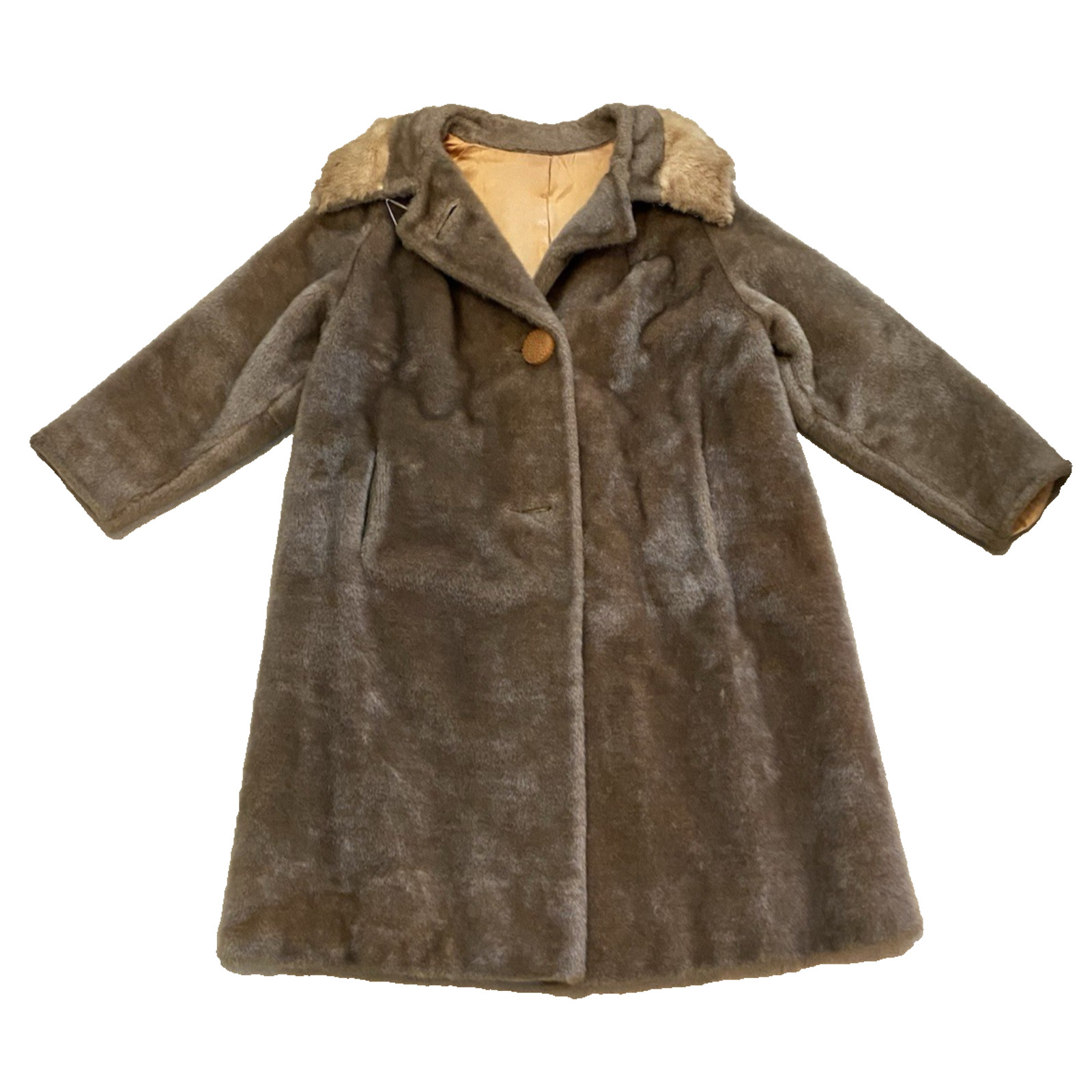 Vtg Tudor City 1960s Coat Womens Medium Tan Mink Collar Malden Otter Faux Fur