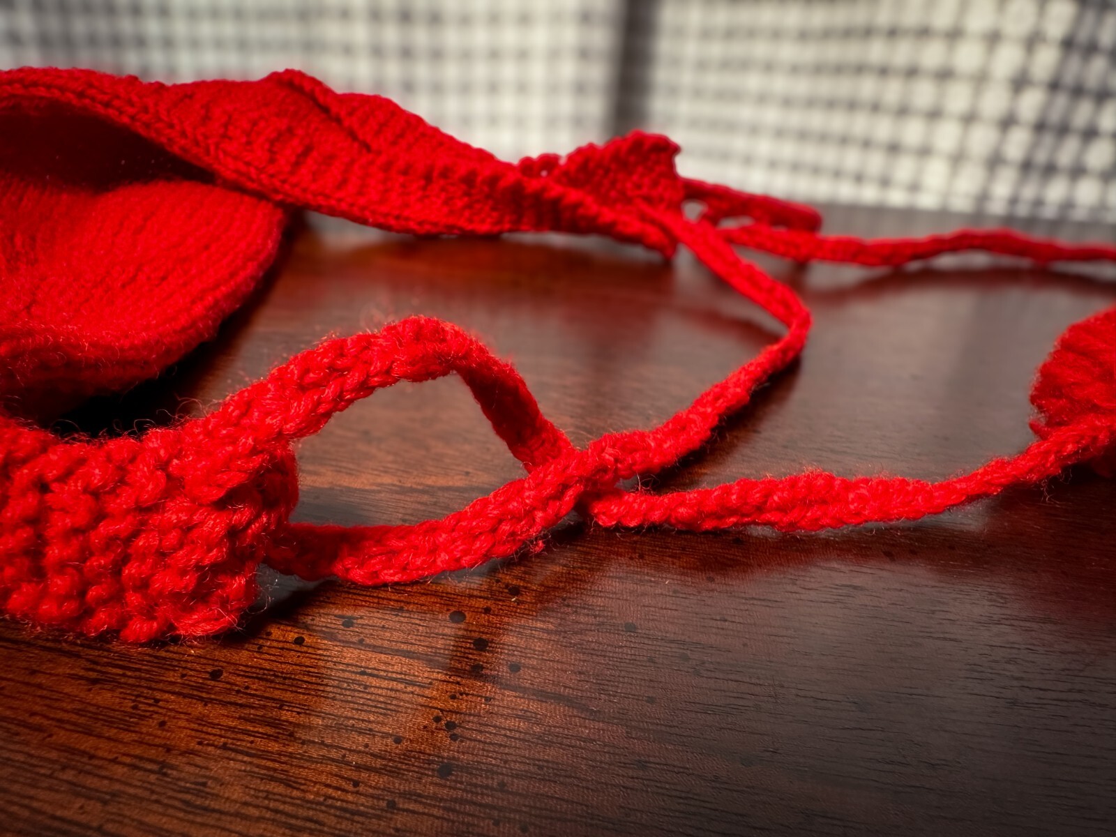 True Vintage Mid Century Handmade Red Knit Tied Headband Ear Warmer w Pom Poms
