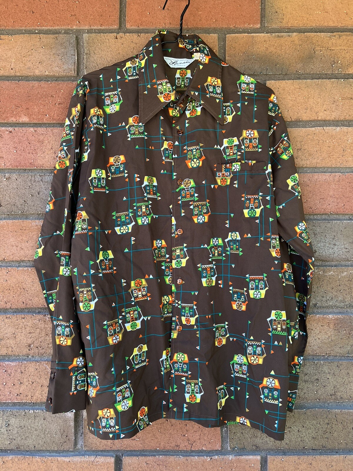 1970’s Vintage Lancer California Disco leisure shirt Men’s L Happy Houses Retro