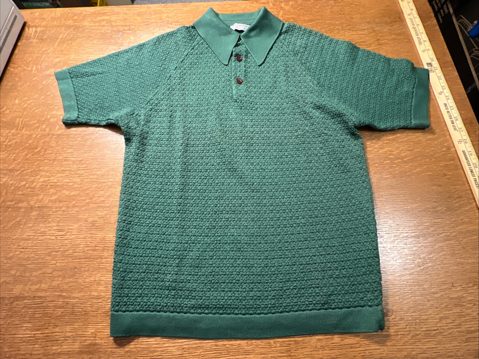 Full Fashioned Vintage 70s Acetate Polyester Dark Green Pullover Shirt Size Med