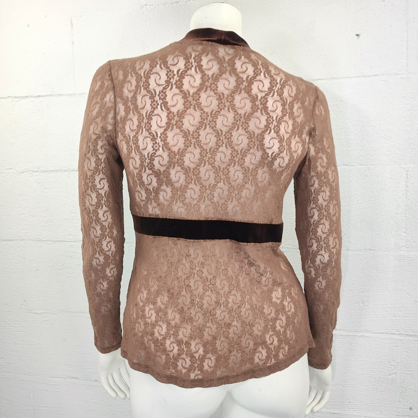 Only Hearts Vintage 90’s Tan Brown Open Front Stretch Lace Cardigan Top Size L