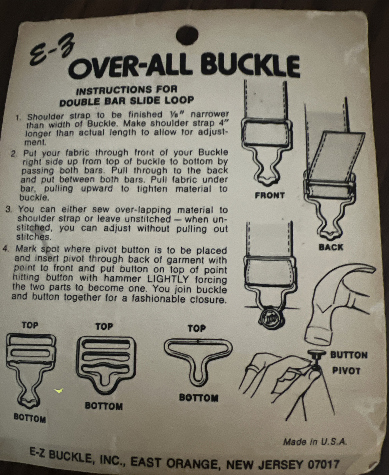 NEW IN PACK EZ Over-All Buckle 1 Set OA1 Sealed In Package VINTAGE Made In USA