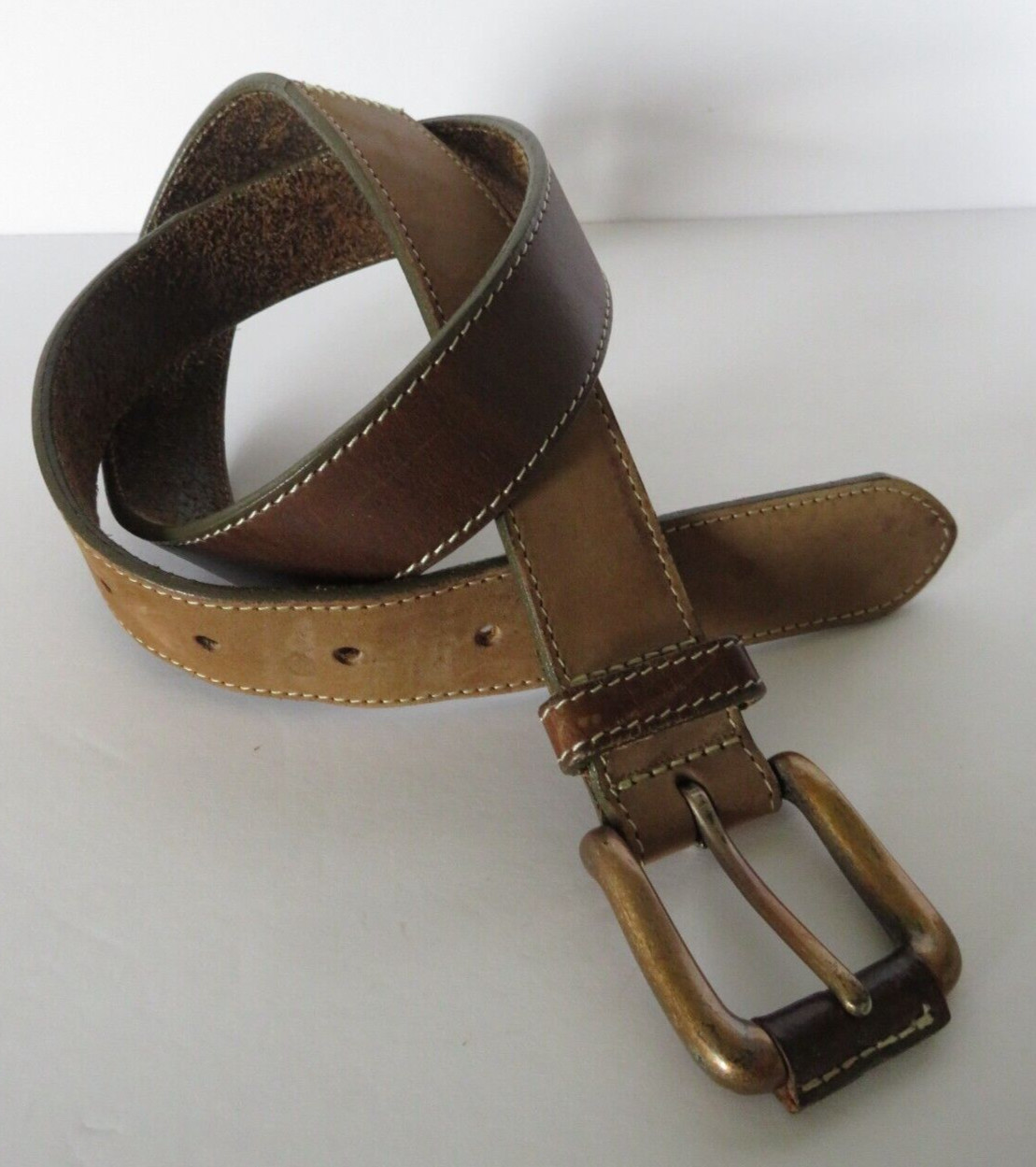 GAP Belt Brown Leather Two Tone Size 30 Western Patches Brass Look 1 1/4″ Wide