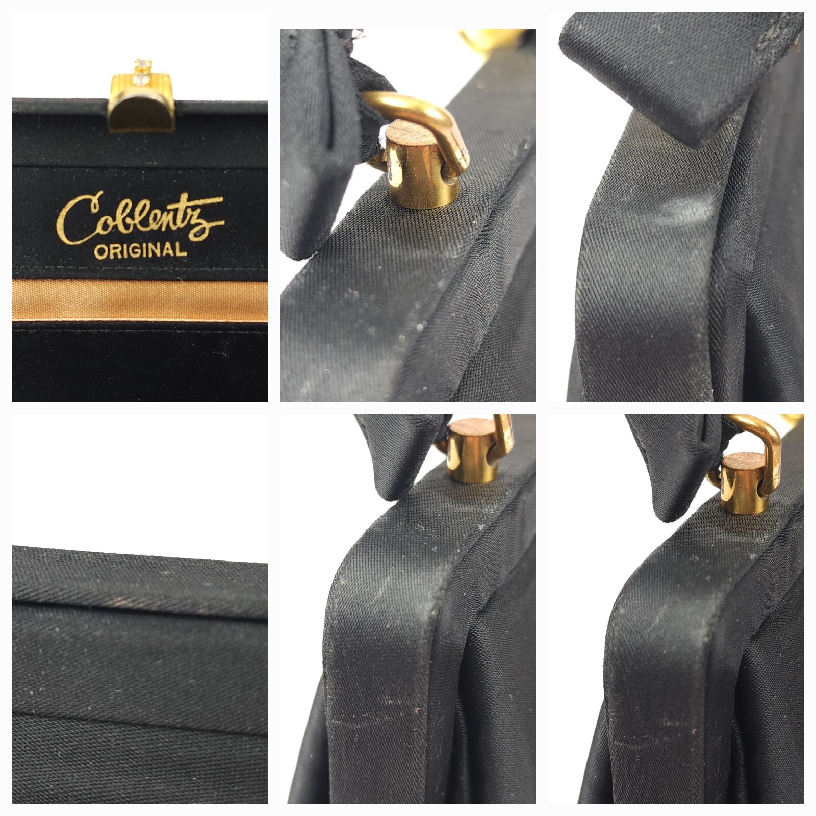Vintage Coblentz Original Evening Bag Coin Purse Mirror Black Silk Style Jeweled