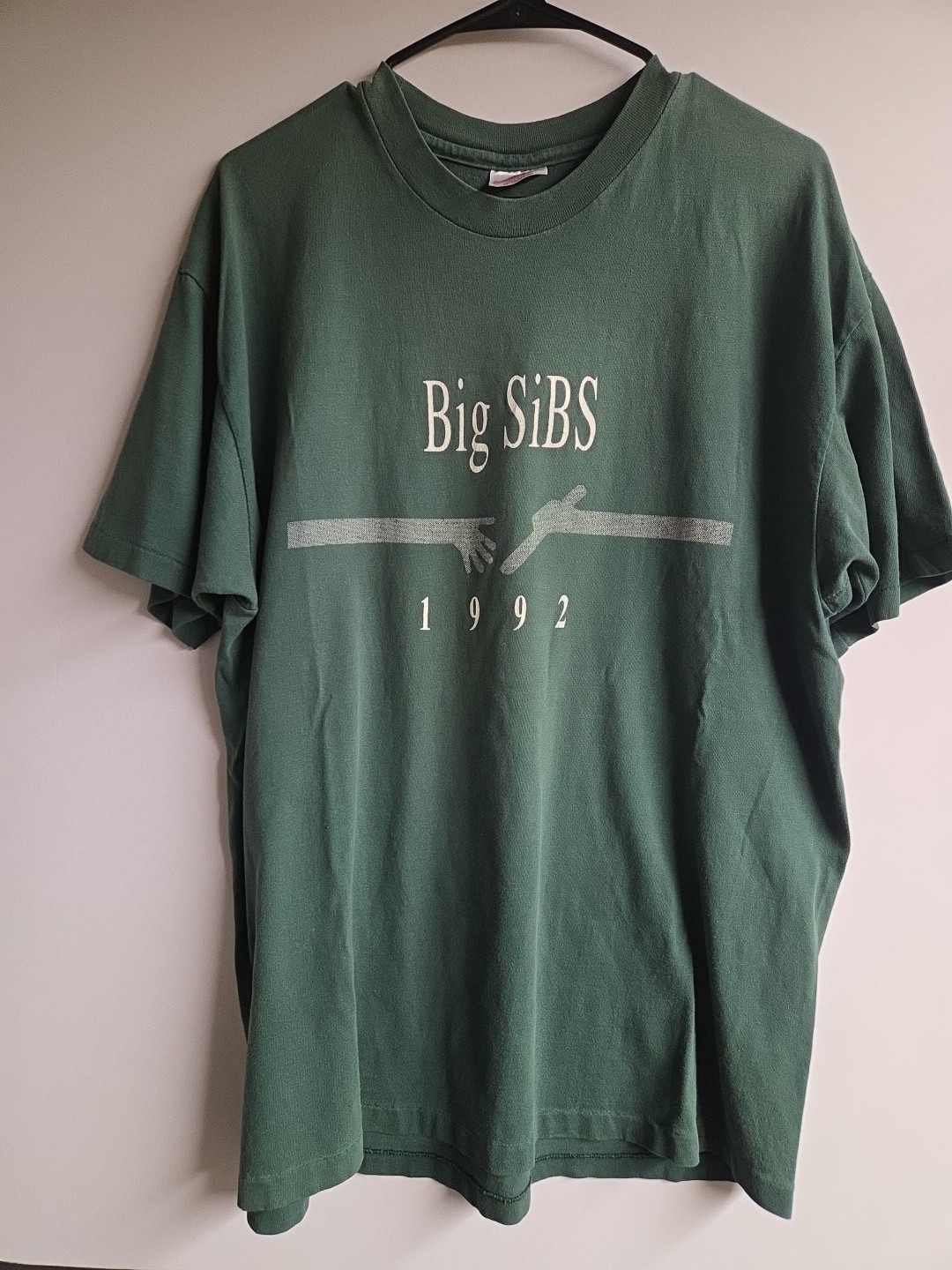 Vintage 90s Faded Dark Green Single Stitch Big SiBS 1992 XL T-shirt 21×29 HANES