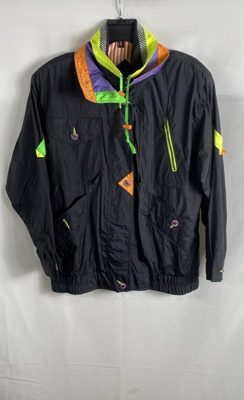 Vintage 90s British Mist Neon Color Block Windbreaker Jacket Sz M