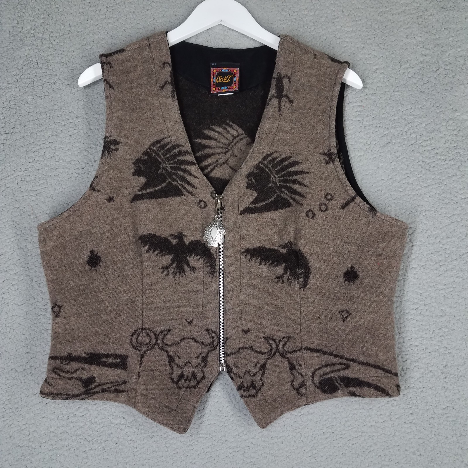 Vintage Circle T Wool Blend Vest Women’s XL Native American Indian Western Zip