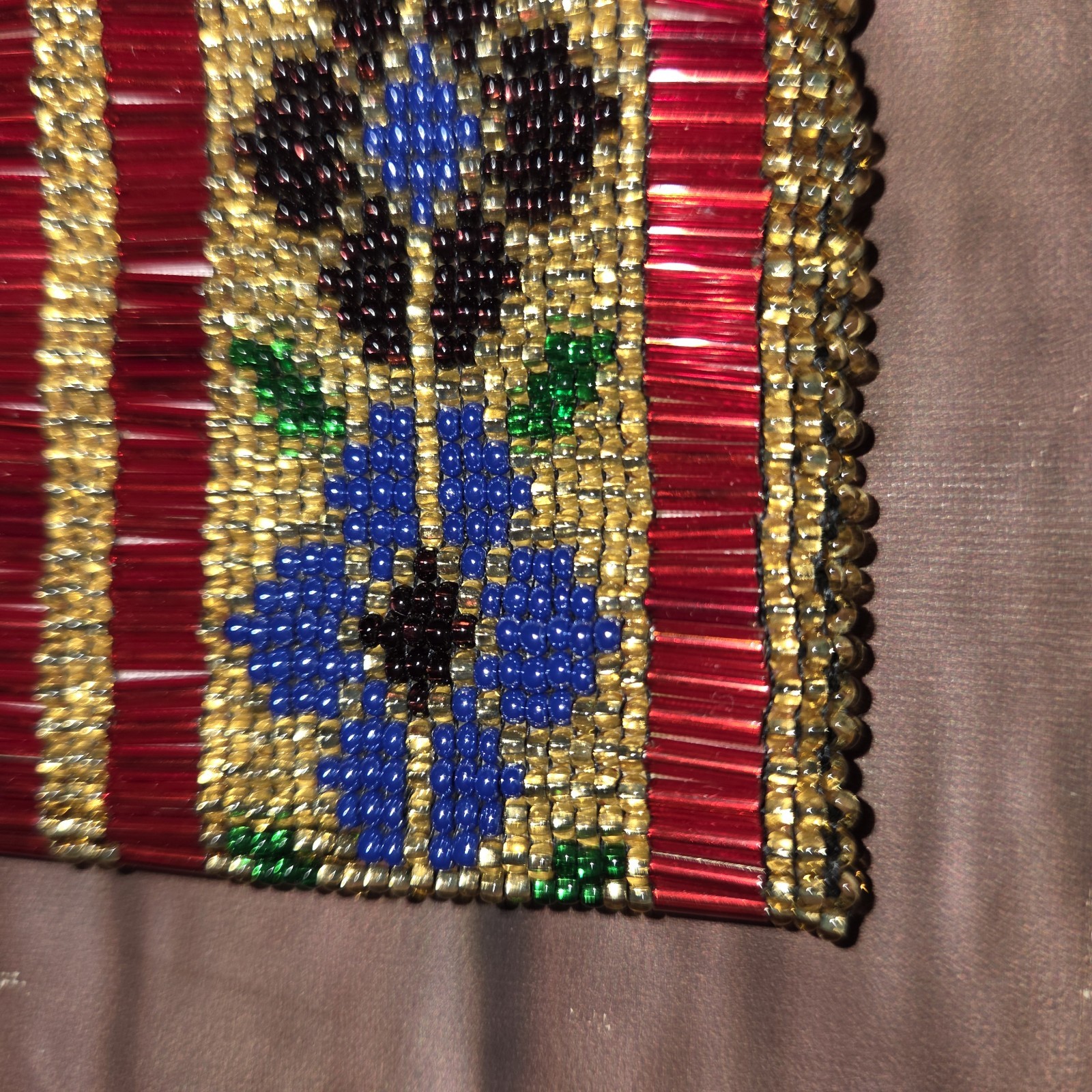 Beaded Coin Change Purse Zippered Floral Handmade Lined 4×3 Artisan Boho