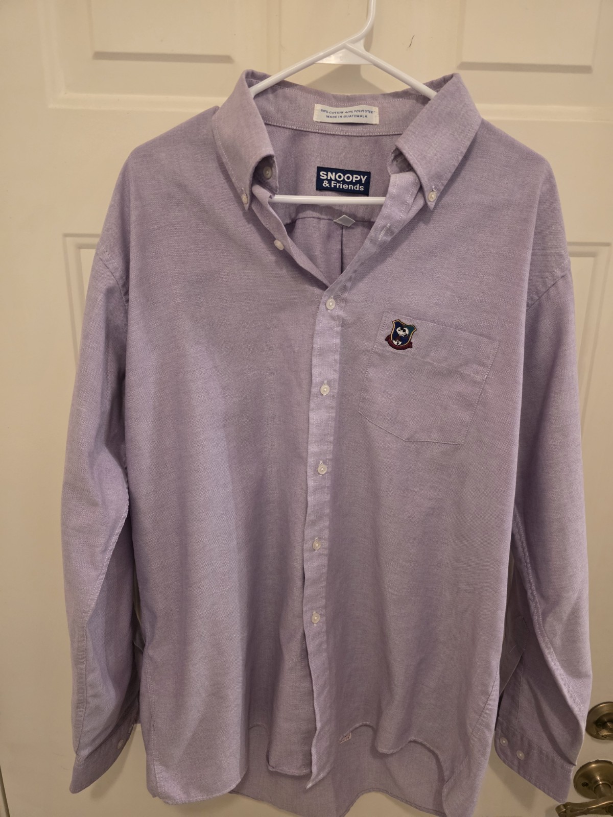 Vintage 90s Peanuts Snoopy & Friends Lavender Oxford Shirt Men’s L 16.5 34/35