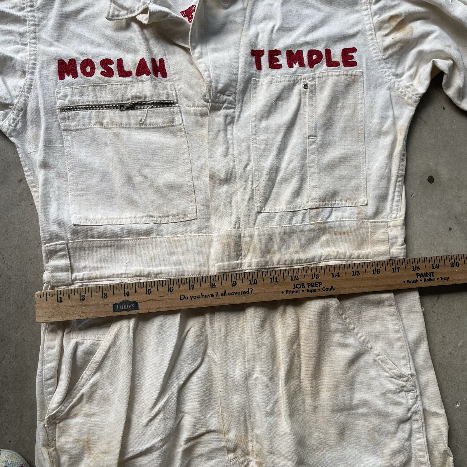 True Vtg 40s Moslah Temple Director Chain Stitch Talon Zip White Cotton Workwear