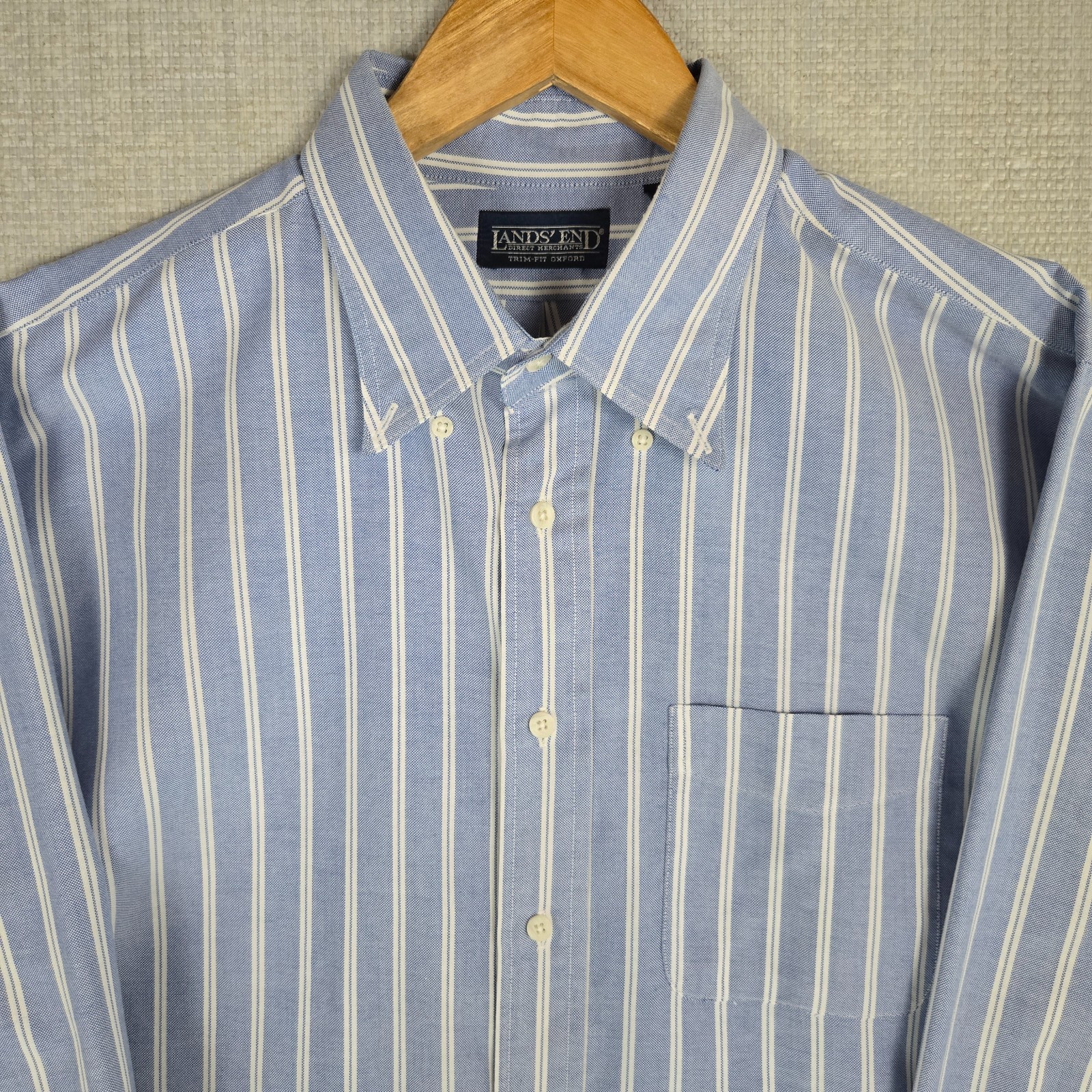 LANDS END VTG Made in USA Mens Oxford Cloth Sport Shirt Size XL 17.5/36 Cotton