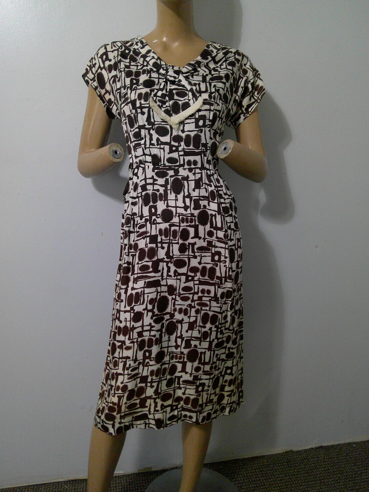 Vtg 60’s Abstract Print Mad Men Fitted Cap Sleeve Secretary Dress M