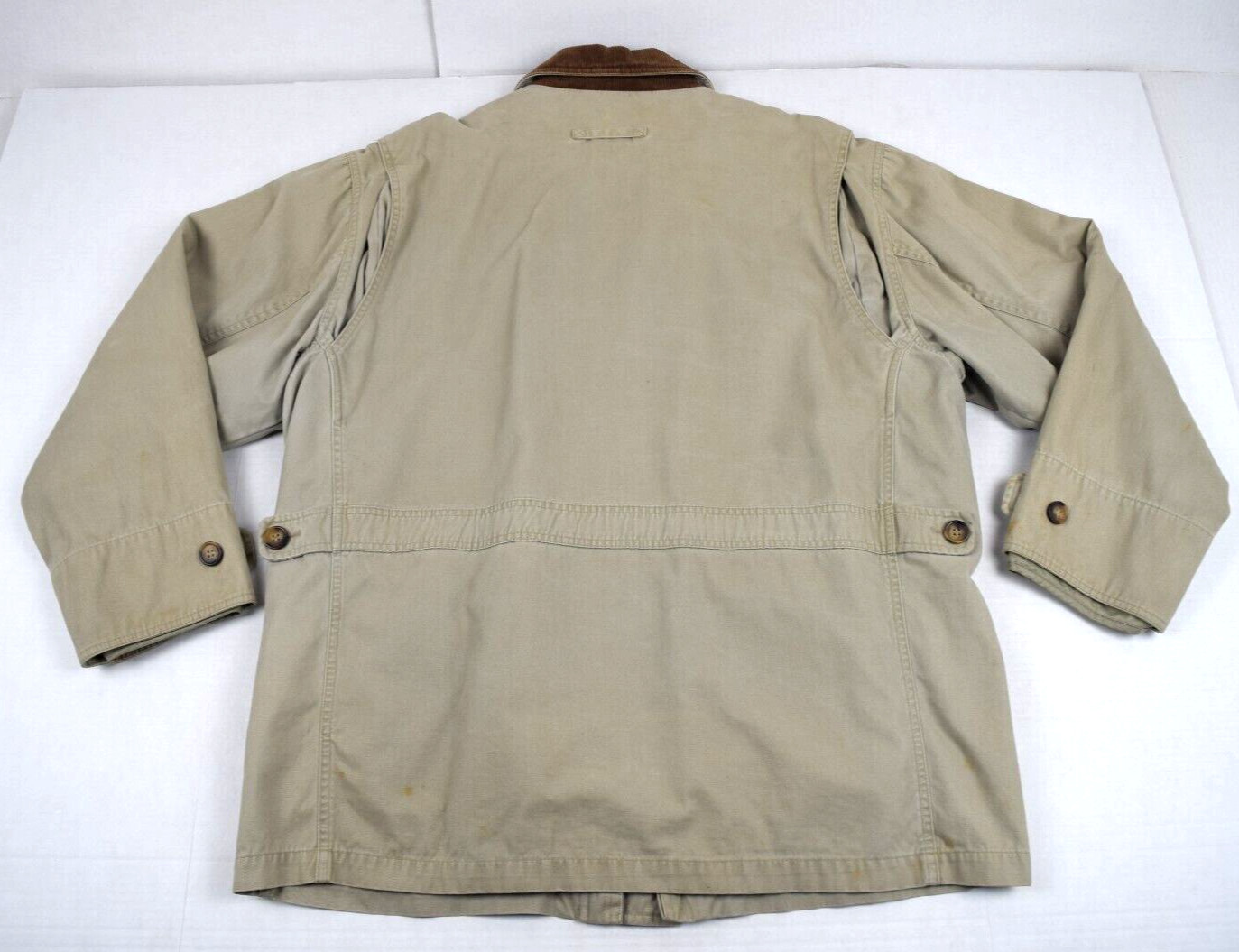 Vintage Coat Great Lakes Size M 90s Beige Cotton Plaid Lining Corduroy Collar
