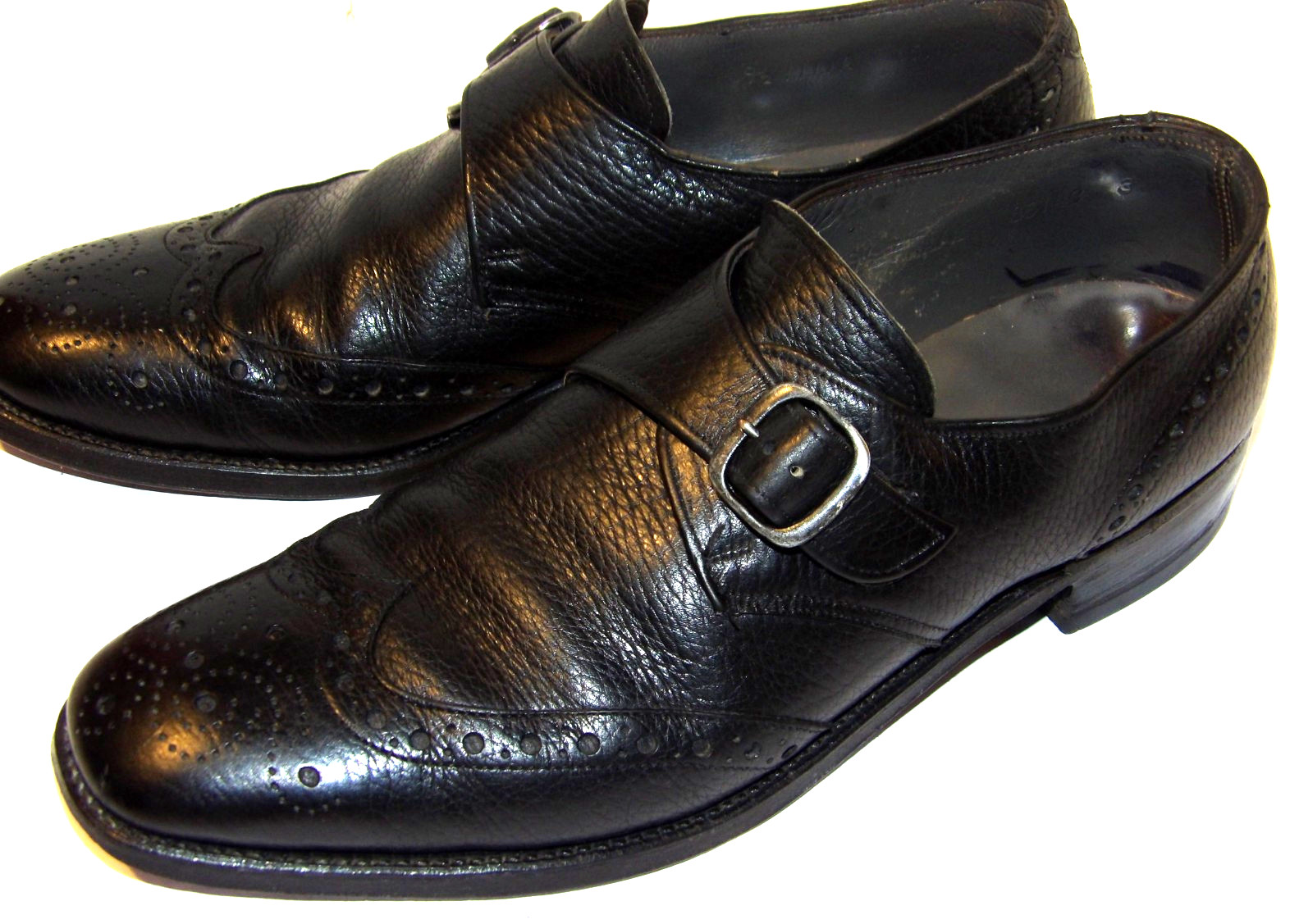 VTG NETTLETON LEATHER WINGTIP BLACK MONK STRAP DRESS SHOES! PEBBLE GRAIN 9.5 AAA