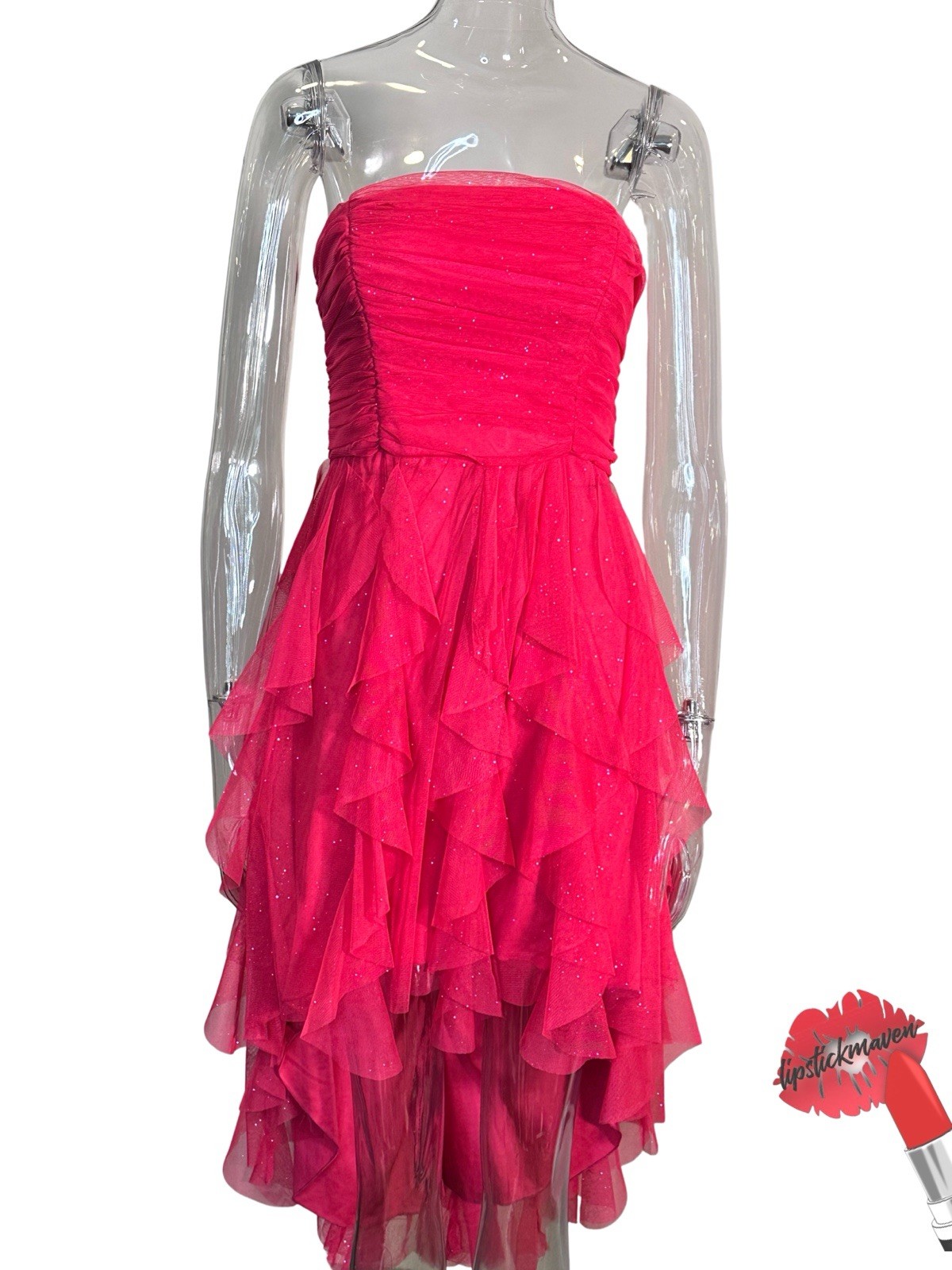 Vintage Y2K Dress Size 11 Hot Pink Sleeveless Tube Top Ruffle Hem Fairy Core 00s