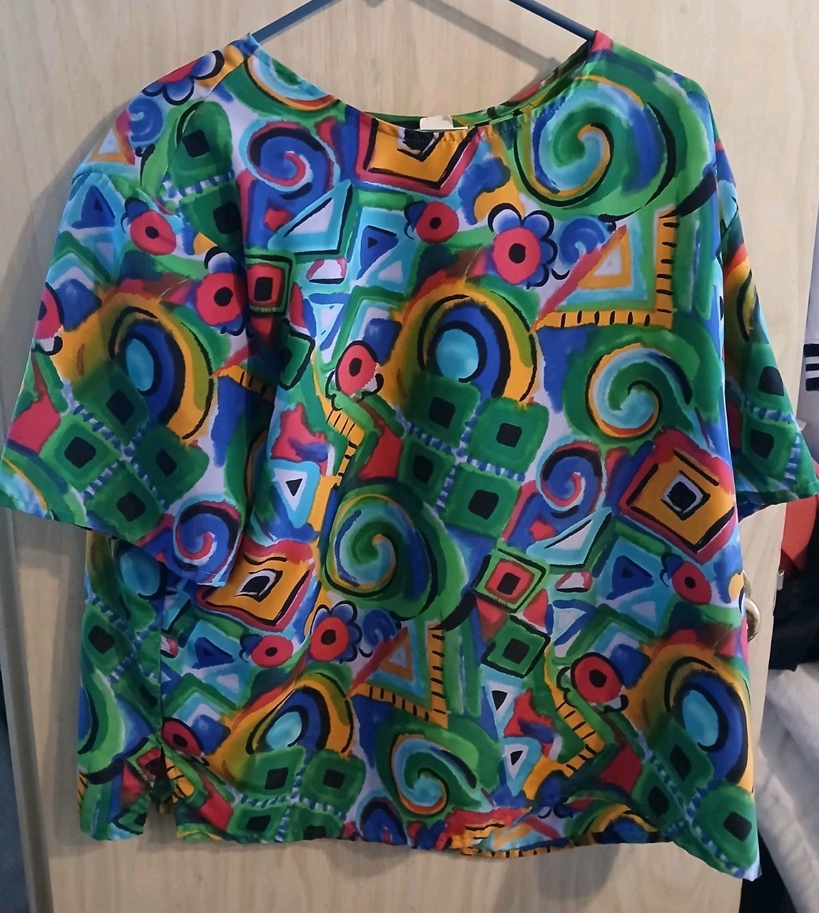 VINTAGE NICOLA WOMAN COLORFUL GEOMETRIC PRINT WOMEN’S BLOUSE 90’s PLUS SIZE 2X