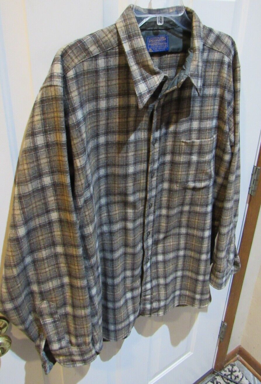 Vintage PENDLETON PURE VIRGIN WOOL PLAID SHIRT men’s XL Brown tones USA made