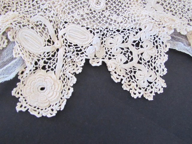 Victorian Crochet Lace Collar Yoke Irish Handmade Raised Floral