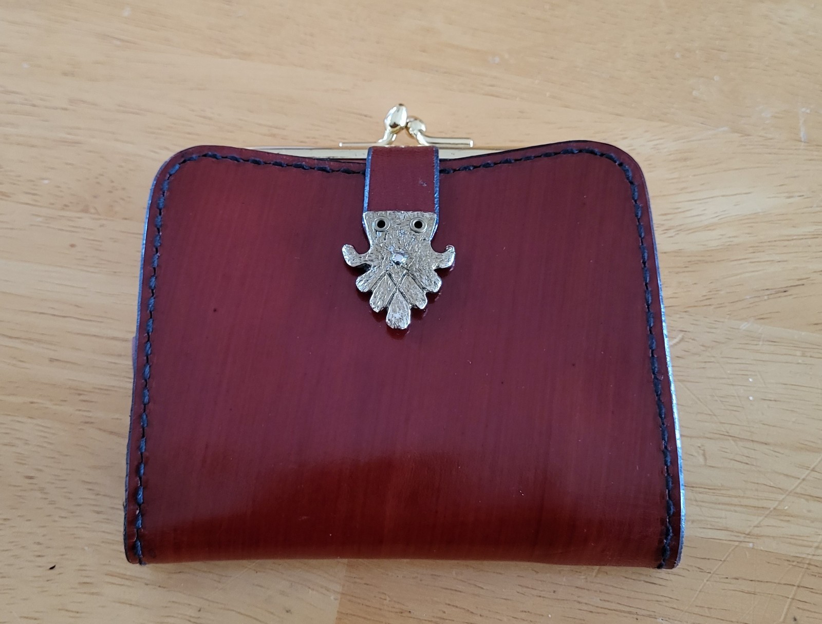 Vintage Leather Bifold Wallet w/ Coin Compartment, Deep Reddish-Brown