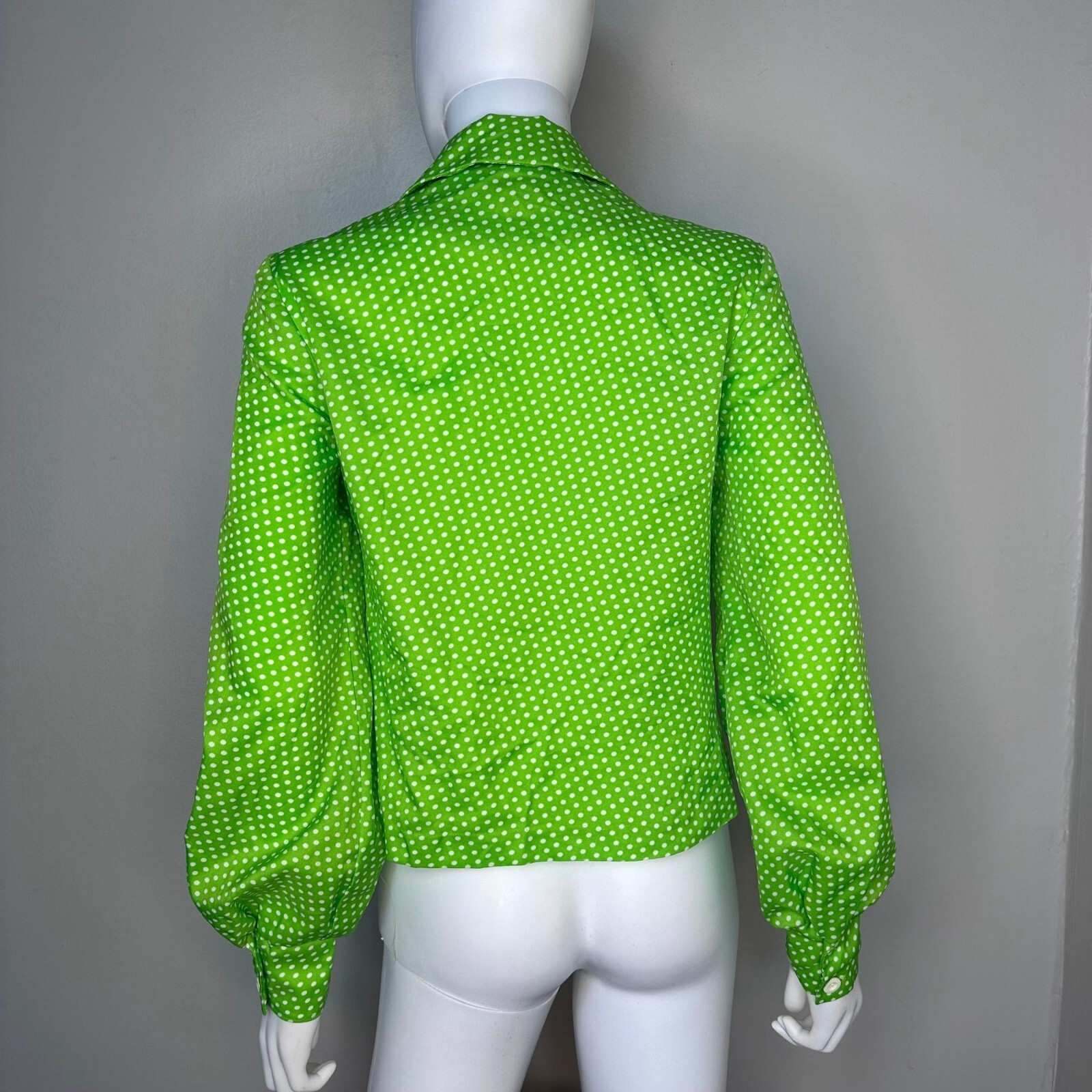 Vtg 1970s Green White Polka Dot Blouse 70s Melissa Lane Shirt Top Long Sleeve