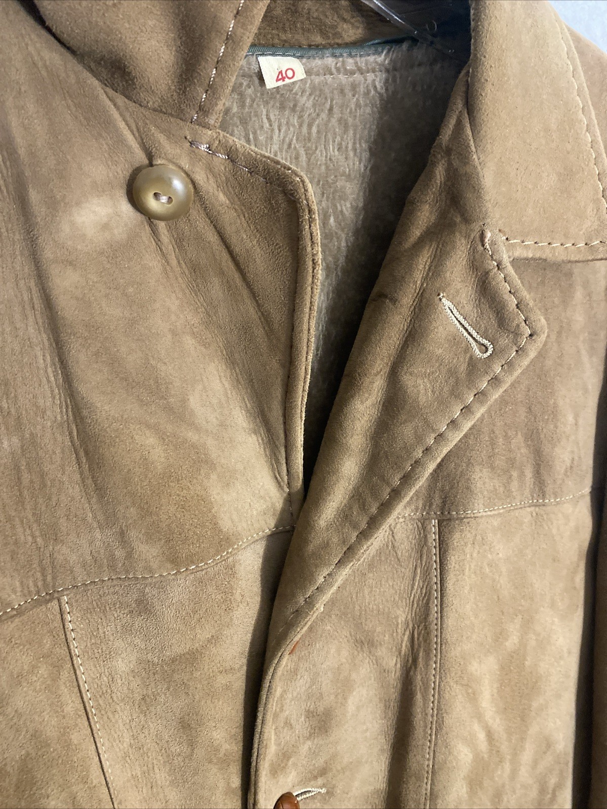 Vintage 1960s DuPont Quilon Soft Leather Jacket Faux Fur Lined Size 40 Stitched