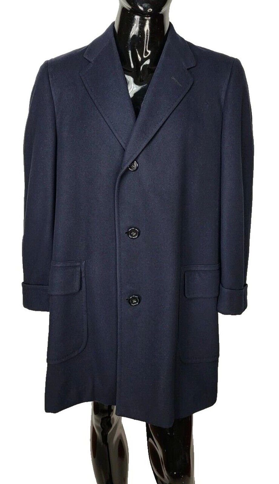 Vintage 50s Henley House Blue Cashmere Wool Blend Dress Coat Men’s Size 44
