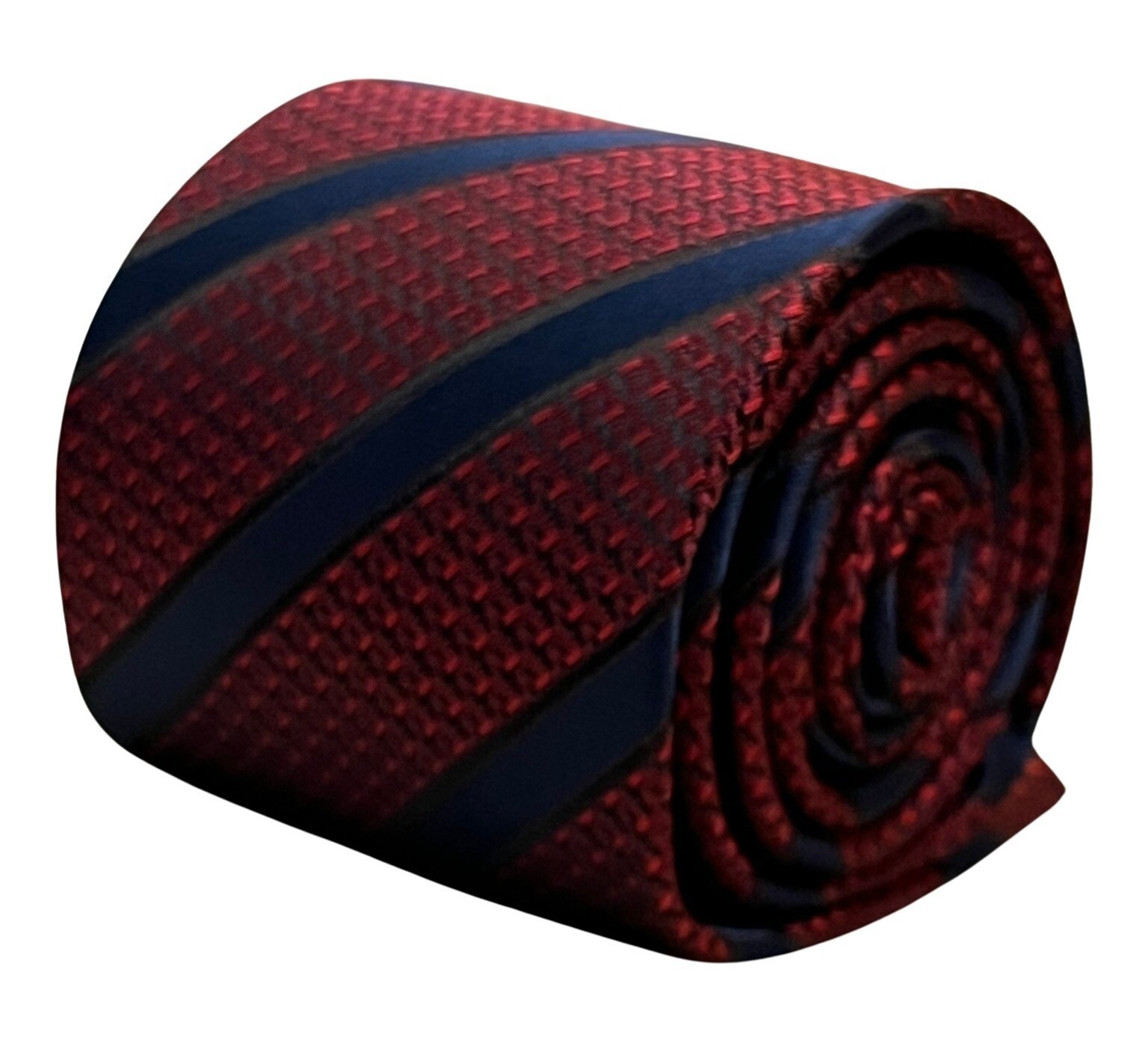 mens tie maroon red snakeskin style navy blue striped design by Frederick Thomas