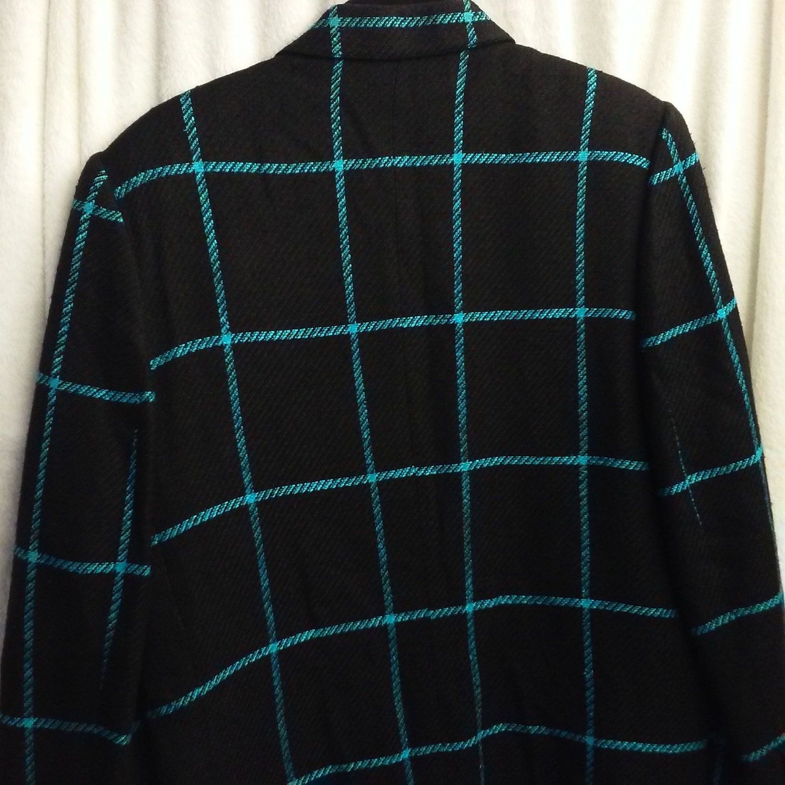 Vintage 80s Evan Picone Silk Blazer USA Union Tag -10 Tailored Window Pane Black