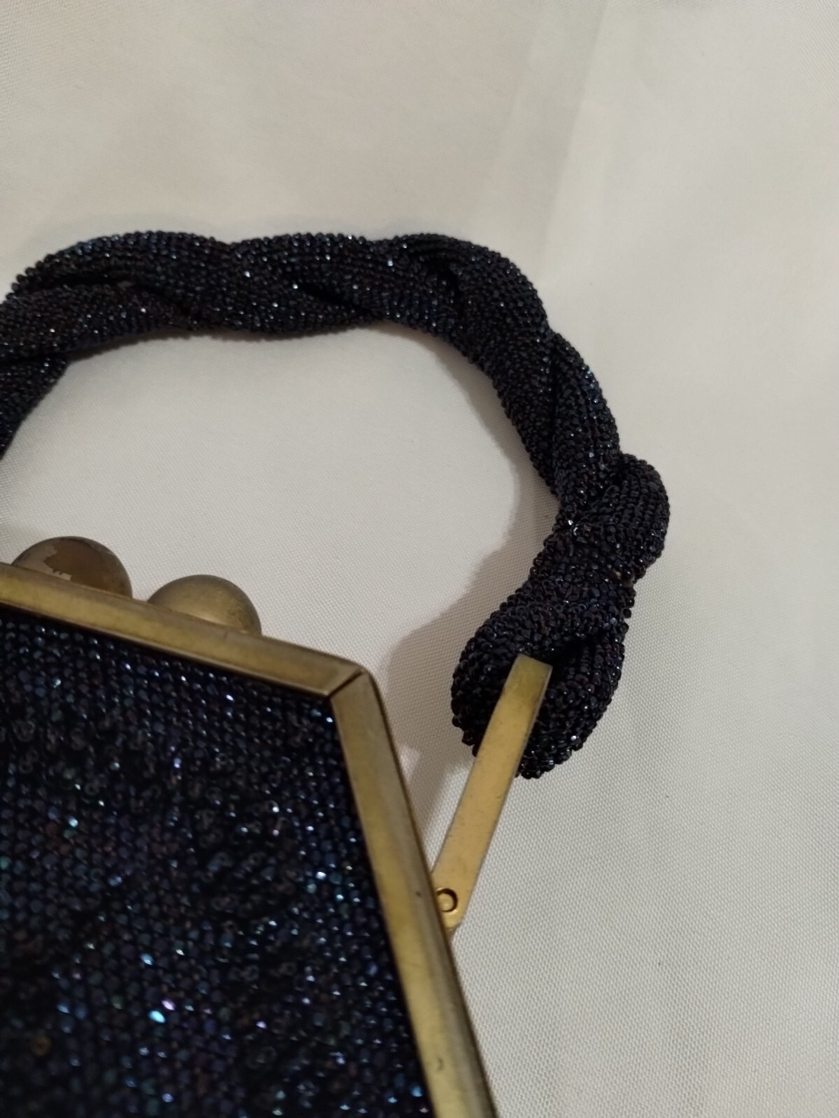 Handbag/Purse Sapphire Blue Beaded Tortoise Lucite Gold Plated Tyrolean 1940 VTG