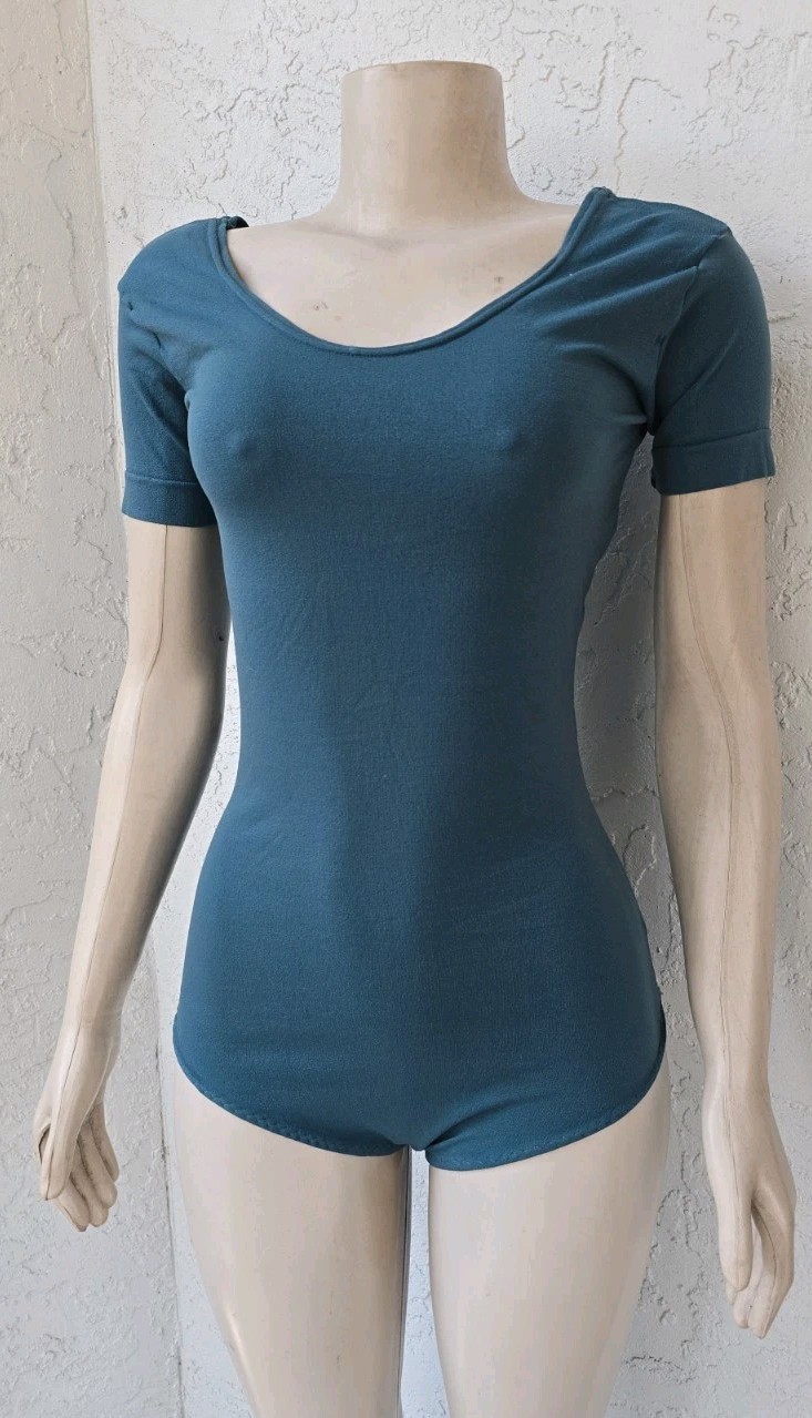 VTG Sears Clingalon Stretch Leotard Dance Ballet Aerobics Nylon Teal Women’s XL