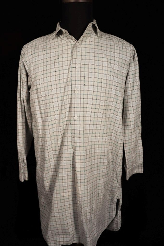 Vintage 1940’s French Cotton Long Grandfather Shirt Size L Excellent Condition