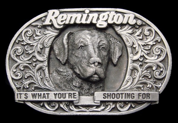 OI14102 *NOS* VINTAGE 1993 ***REMINGTON FIREARMS*** BIRD DOG PEWTER GUN BUCKLE