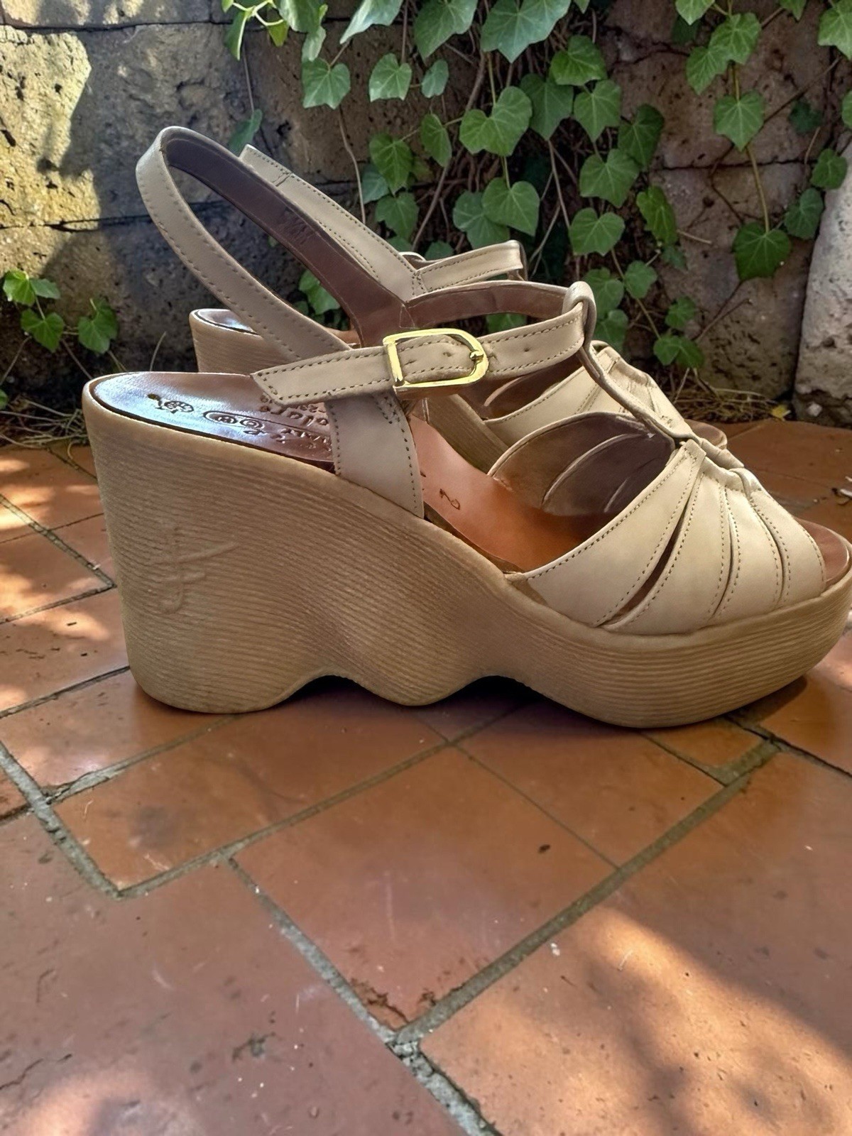 Vintage 1970s Famolare Hi There Wavy Sole Platform Wedge Sandals Italy Sz 5.5