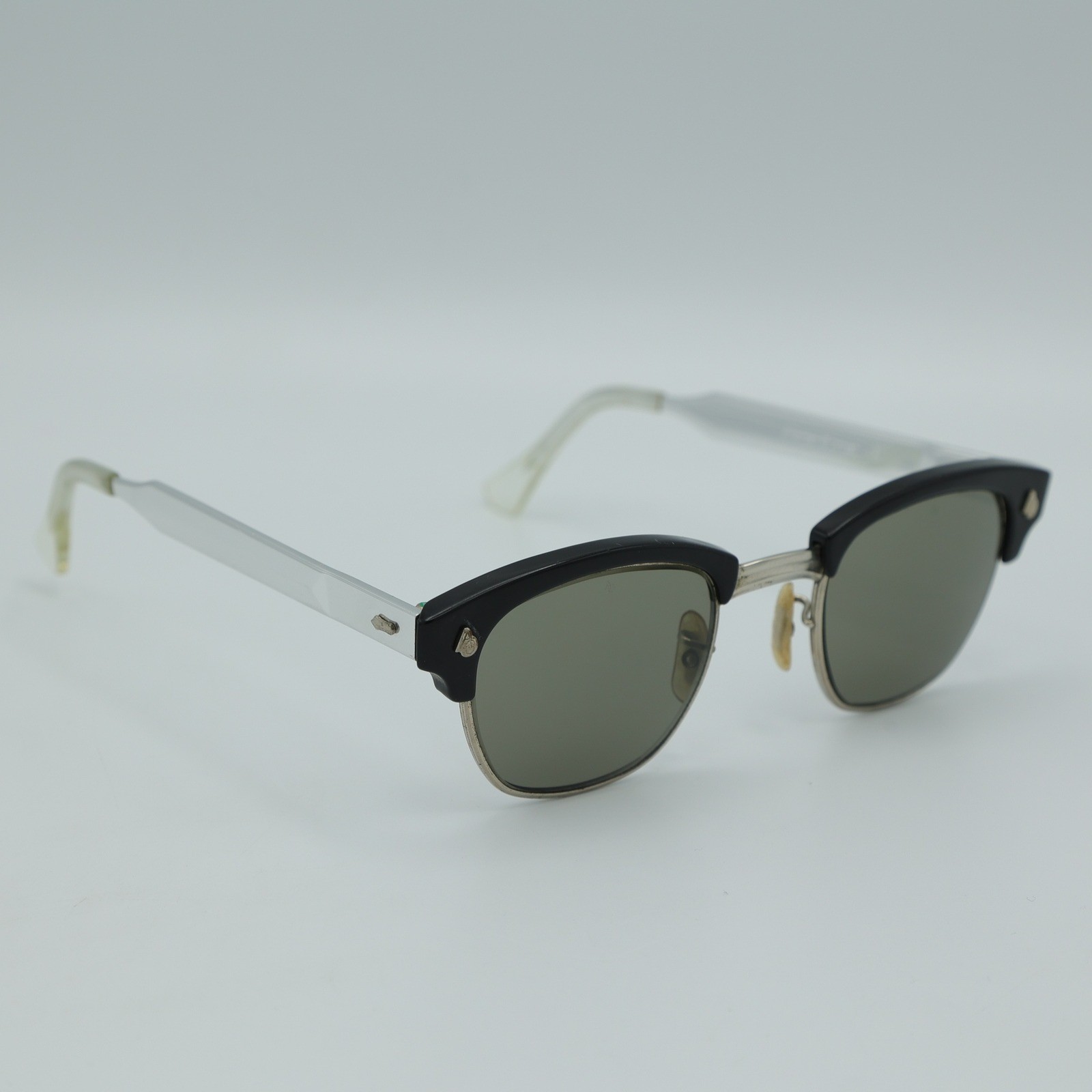 VTG 1960’s American Optical Clubmaster Browline Sunglasses Silver Black 4 3/4
