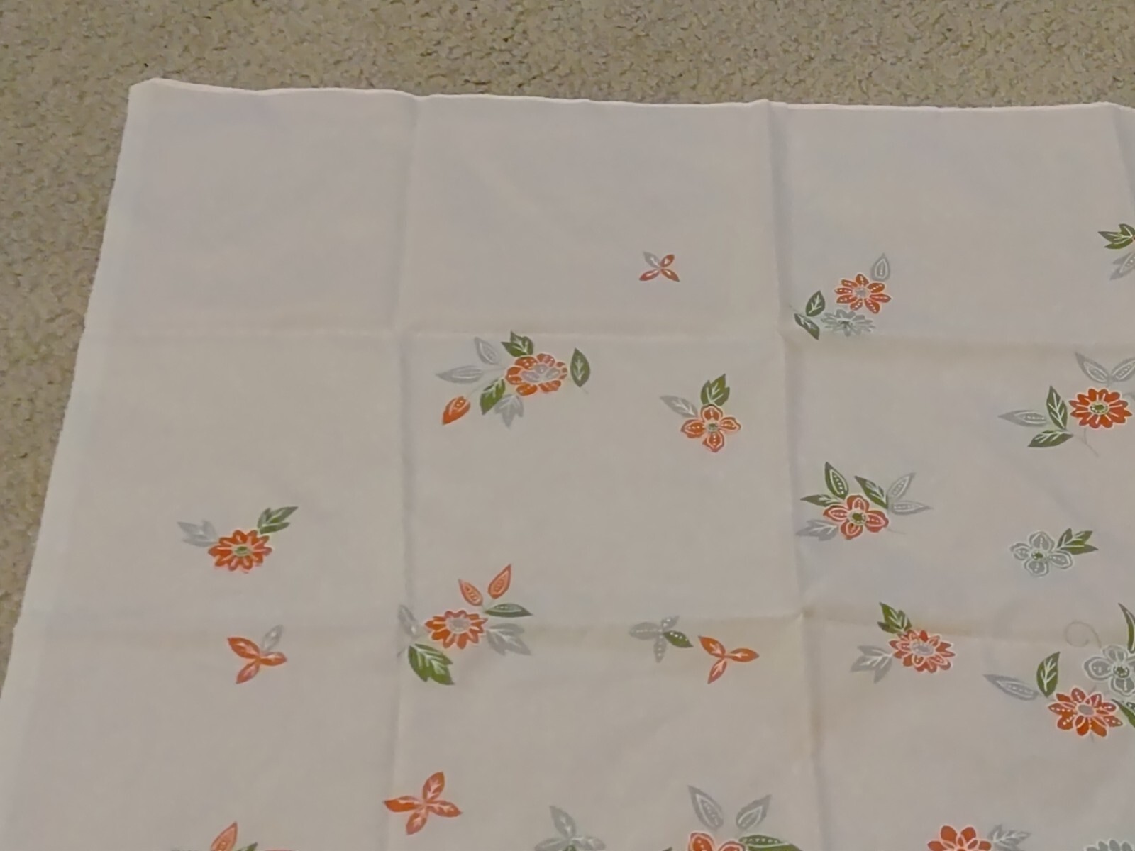 Vtg Nylon Scarf Sheer Pink Orange White Gray Green Flowers 27” x 27″ Light 1960s