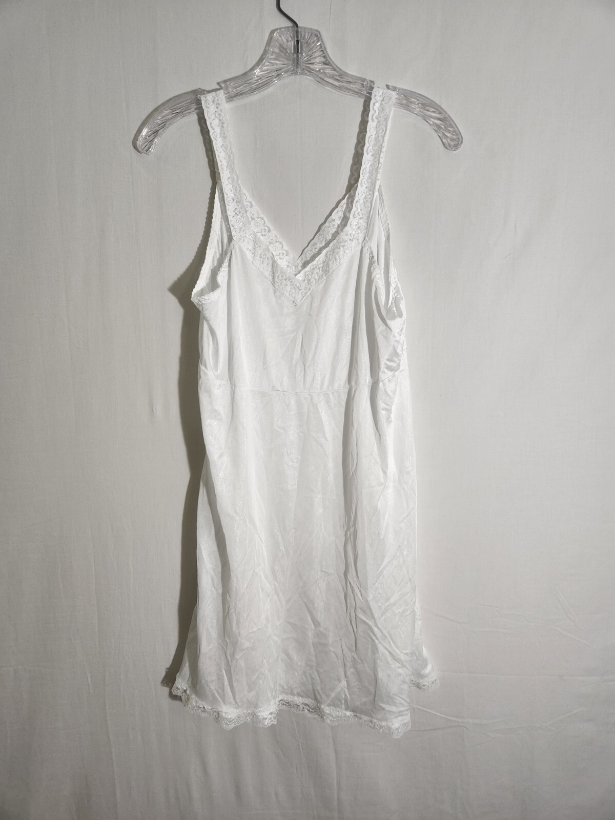 Dixie Belle White Slip Nightgown Womens Size 38 VTG Nylon Elastic Lace Strap