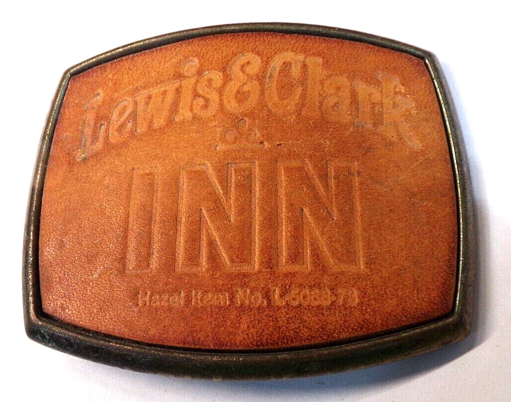 Vintage El Cid LEWIS & CLARK INN Leather Belt Buckle 3.25″ x 2.25″