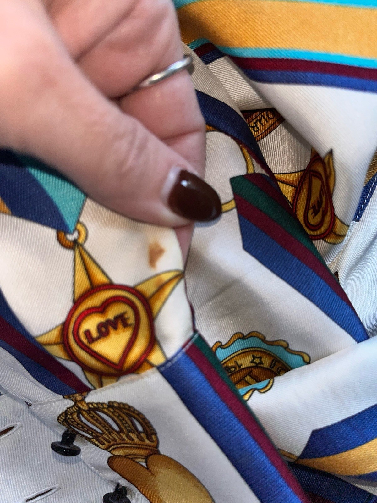 Vintage ESCADA 100% Silk Glamour Medals of Honor Button Down L/S Shirt Sz 36 6