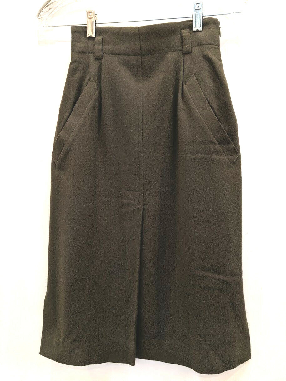 Vintage RODIER Skirt Pencil Midi Olive Brown Wool Sz XS France Fully Lined