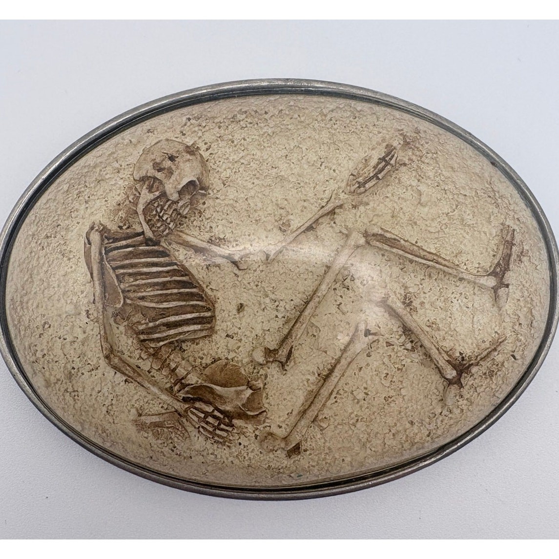 Memento Mori Vintage Resin Skeleton Silver Tone Belt Buckle