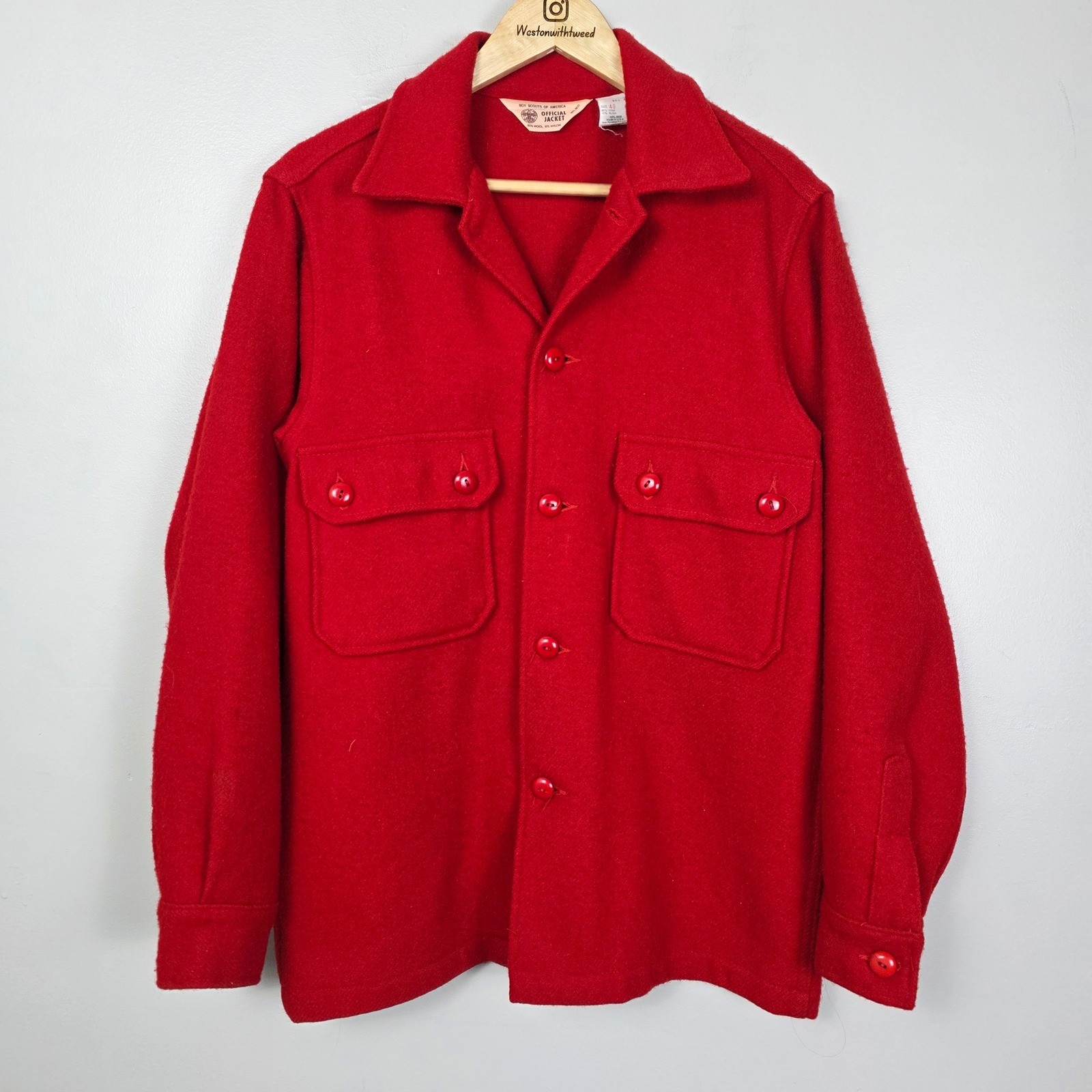 Vintage Boy Scouts of America Jac Shirt Red Wool Official Jacket USA Made