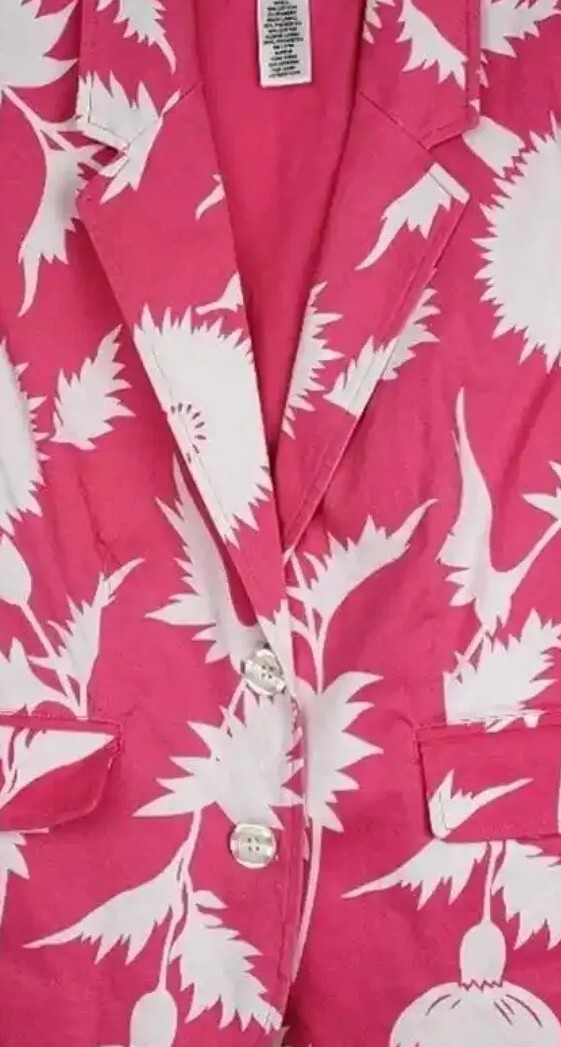 70’s Style Blazer Hot Pink and White Hawaiian Floral Womens Size Large