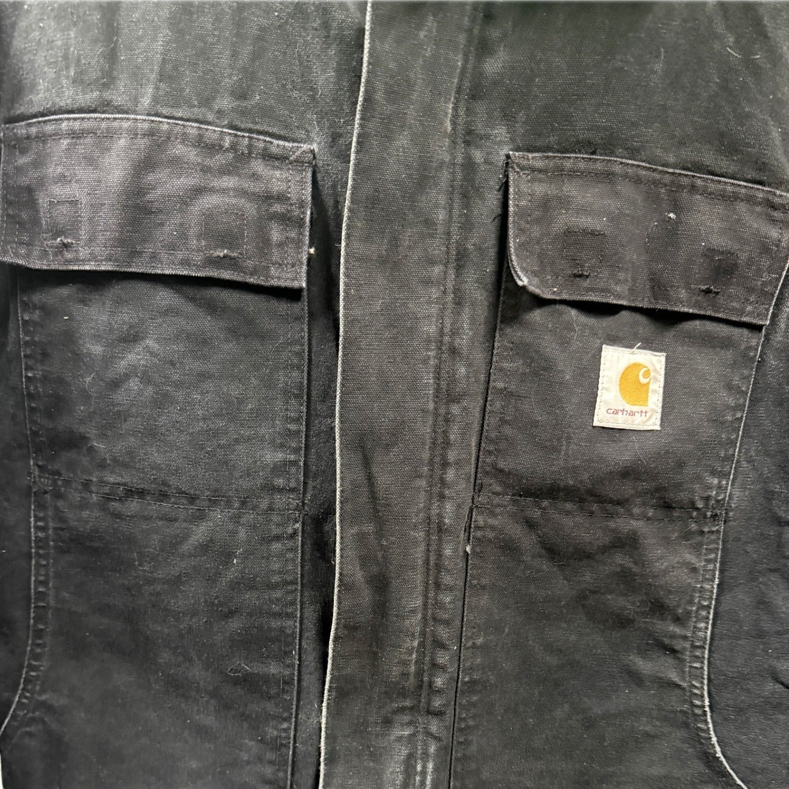 Vintage Carhartt C03 Arctic Coat Size 44 Distressed Black Quilt Lined Jacket
