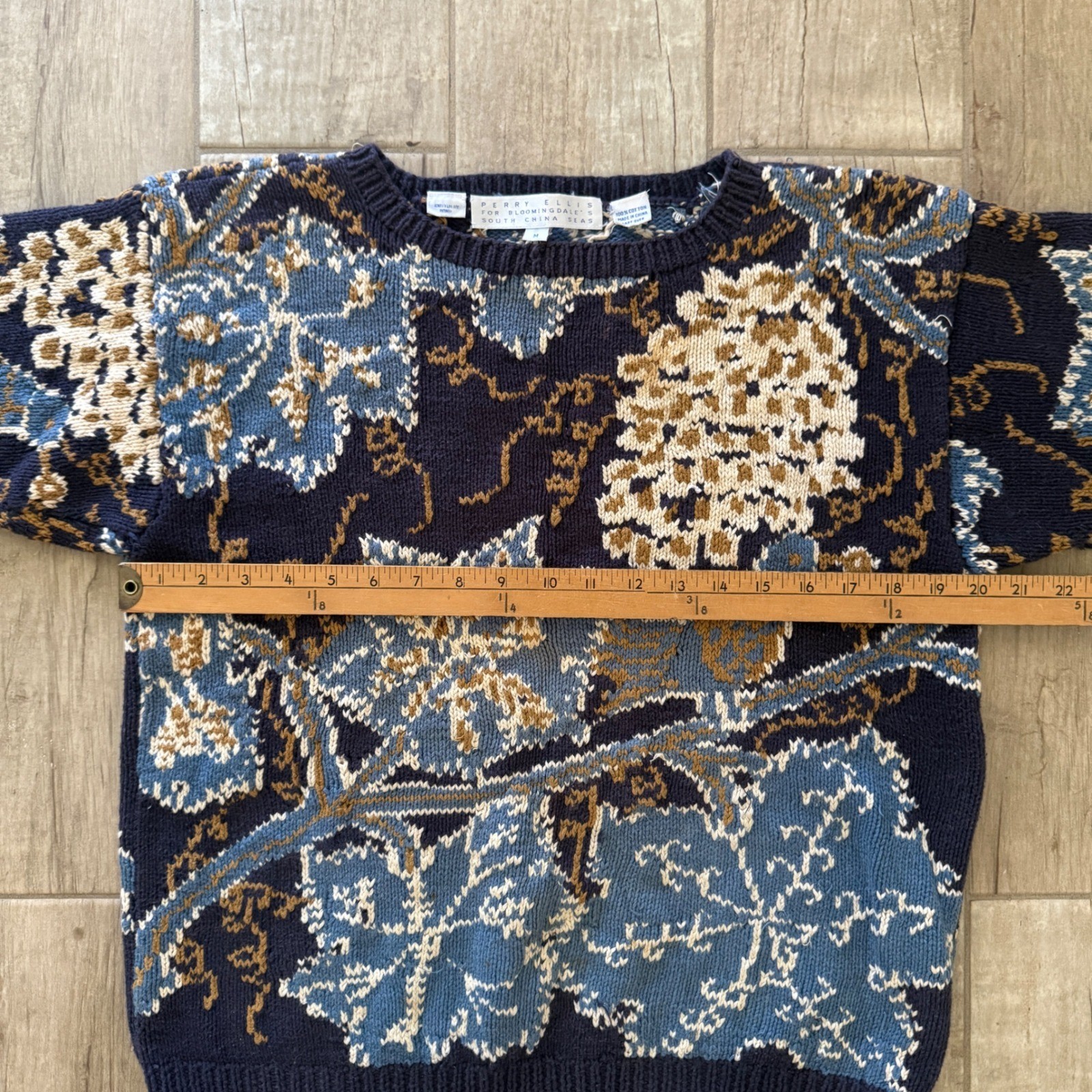 Vintage Perry Ellis Bloomingdales South China Seas Cotton Bird Leaf Sweater M