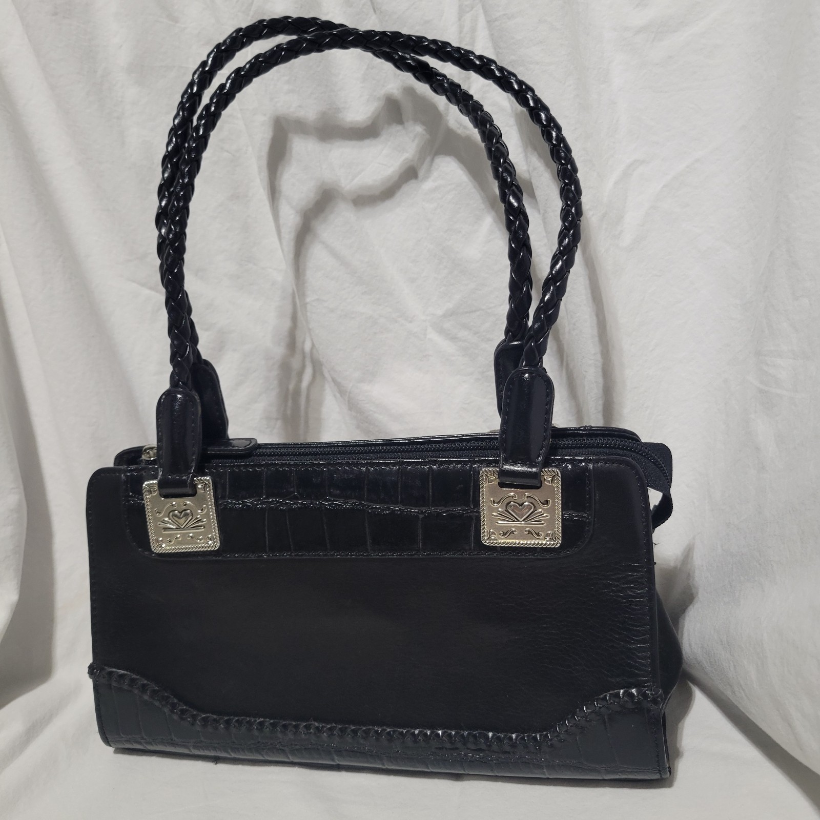 Vintage 90s Marc Chantel Handbag Black Braided Straps Silver Embellishments