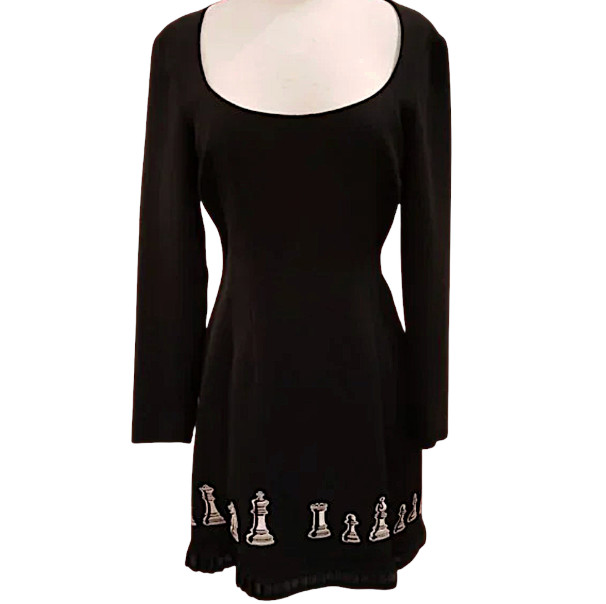 Nicole Miller Vtg 90’s Black & White Wednesday Addams Chess Dress Size 4