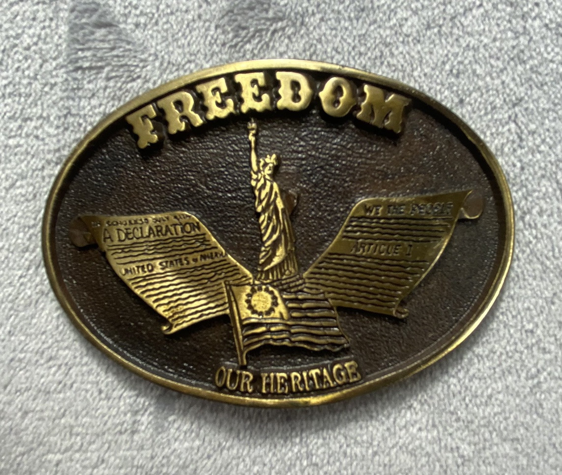 Patriotic USA Belt Buckle Statue Liberty Heritage Independence 4th July Brass