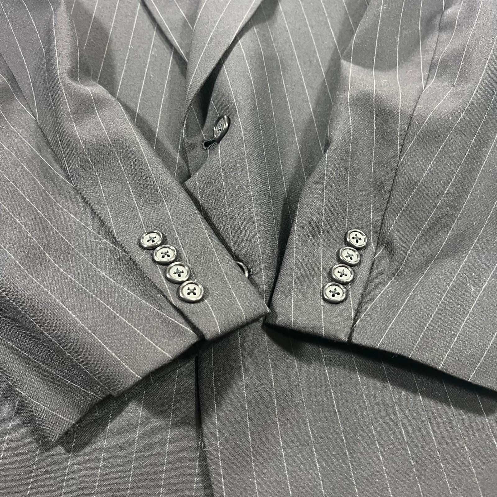 Hickey Freeman Blazer Mens 42R Navy Blue Pinstripe Wool Sport Coat Vintage Hole